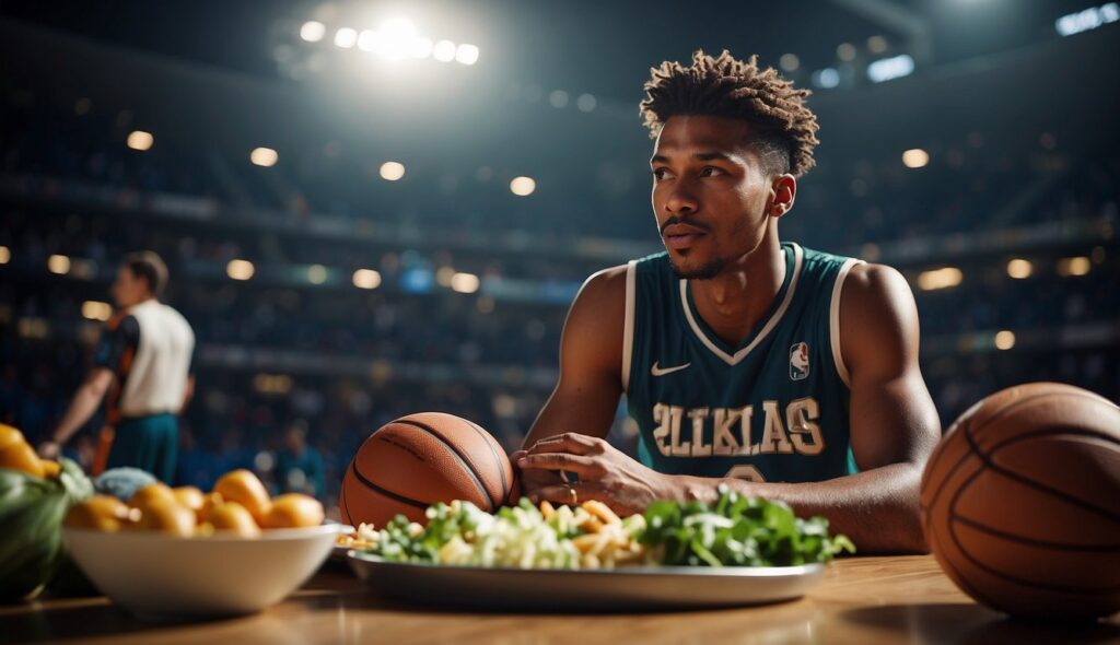 A basketball player resting and eating nutritious food for regeneration